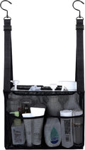 4 Storage Pockets Adjustable Hanging Mesh Bathroom Bag, Shower Caddy College with Hooks, Applied to College Dorm Rooms, Gym, Swimming and RV Travel (Black)