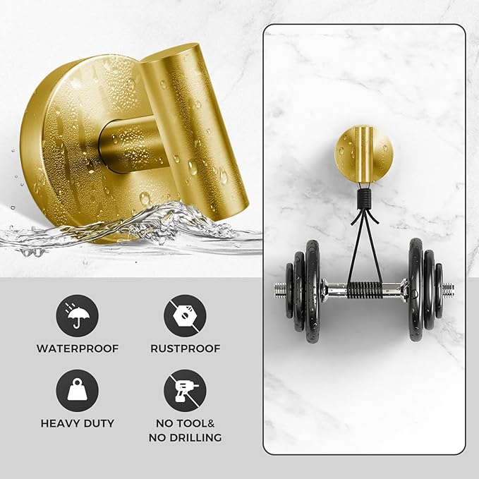 Shower Hooks for Inside Shower,No-Drill Removable&Reusable Towel Hooks for Bathroom,Heavy Duty Suction Cup Hooks for Glass Window,2 Packs(Gold)