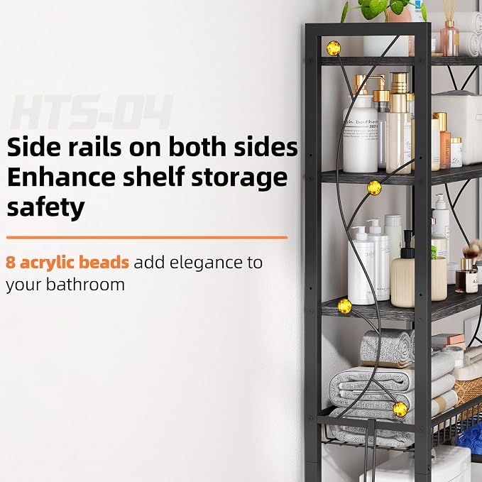 Over-The-Toilet Storage Rack, 4-Tier Bathroom Organizer Shelf Over Toilet with Adjustable Shelf and Basket, Freestanding Space Saver Bathroom Shelves Above Toilet for Room (Oak Gray)
