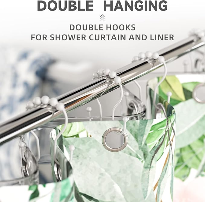 Bathway White Shower Curtain Hooks and Rings - Rust Proof, Smooth Glide, Double Hooks, 12 Pcs