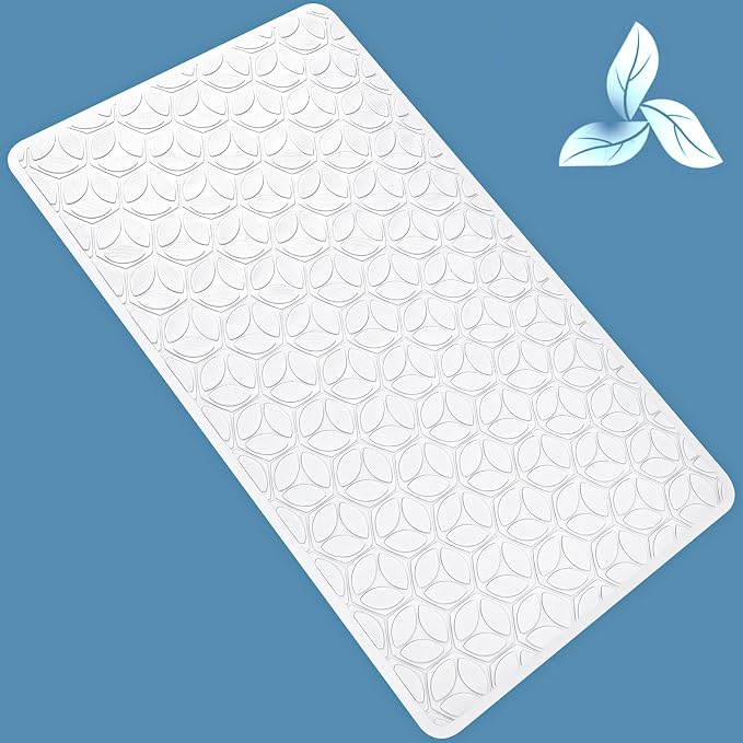 Non Slip Bathtub Mat | Real Rubber Bath Mat for Tub and Shower, Shower Mat for Daily Safety, Pet Dog Mat, Soft No-Slip Bath Mat | Nonskid Bathroom Tub Mat, 16” x 28”（White）