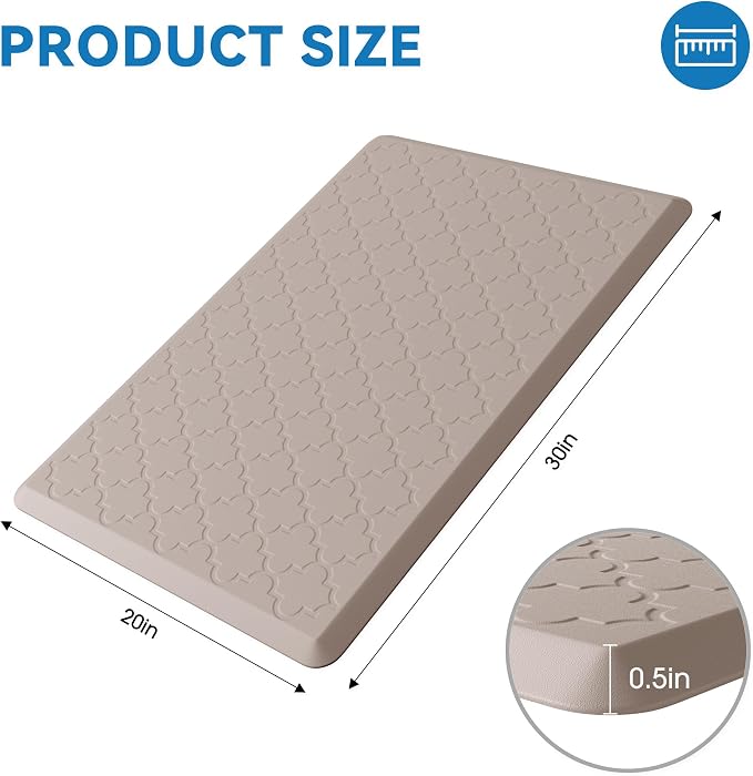 Kitchen Mat Cushioned Anti Fatigue for Floor, Non-Slip Waterproof Comfort Rug for Kitchen Sink, Standing Desk & Laundry, 20"x30", Khaki