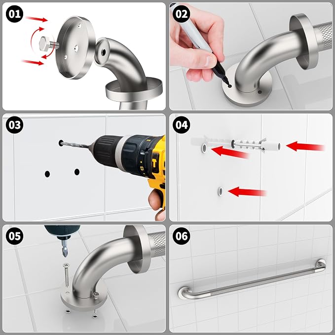 32 Inch Anti Slip Shower Grab Bar, ZUEXT Brushed Nickel Stainless Steel Bathroom Grab Bar, Knurled Bathroom Balance Bar, Safety Hand Rail Support, Handicap Elderly Injury Senior Assist Bath Handle
