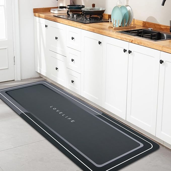 Bath mat Rubber Bathroom Mat-Quick Dry Absorbent Rug Non-Slip Thin Bathroom Rug Instant Dry Magic Bath mats for Bathroom Floor Mat in Front of Bathtub, Sink, Dark Grey, 17x47in