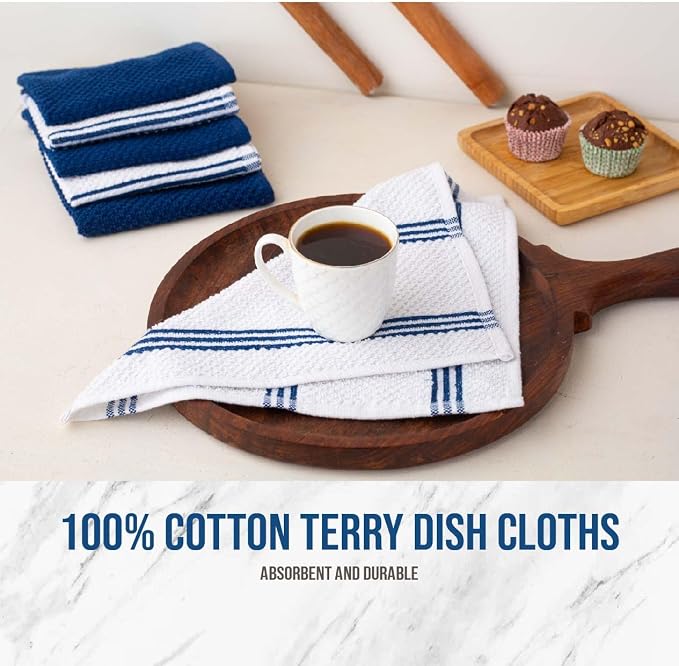 LANE LINEN Tea Towels - 16 Pc Set with Silicone Oven Mitts and Pot Holders, Cotton Kitchen Towels, Absorbent Dish and Hand Towels - Indigo