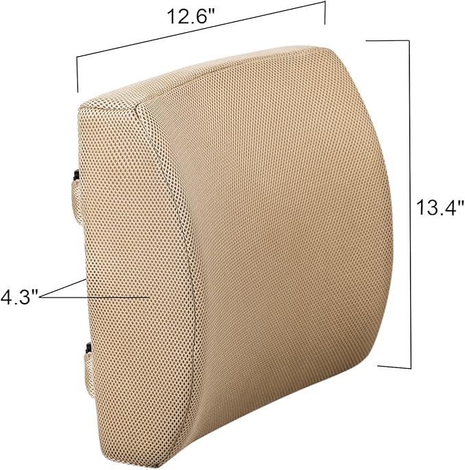 Memory Foam Lumbar Support Pillow for Lower Back Comfort, Ergonomic Back Cushion with Breathable Mesh Cover, Lumbar Pillow for Chair, Car, Office, Brown