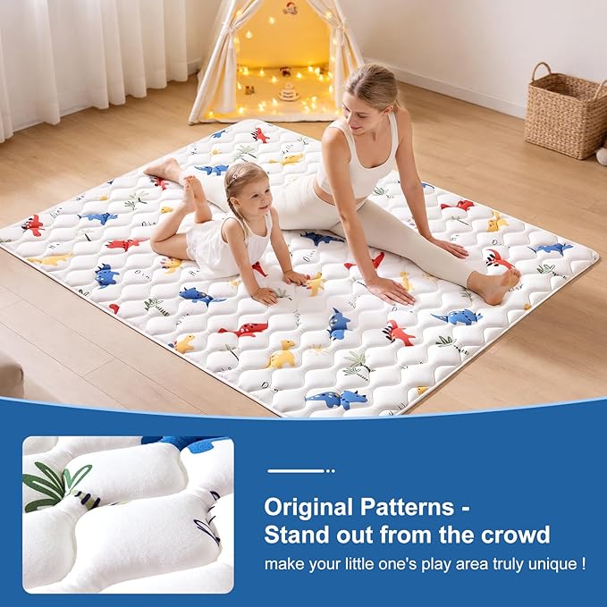 Odorless Premium Foam Baby Play Mat 47" x 47", Soft Microfiber Fabric Crawling Mat for Floor- Comfortable and Hypoallergenic, Non-Slip Cushioned Floor Playpen mat for Infants,Babies,Toddlers