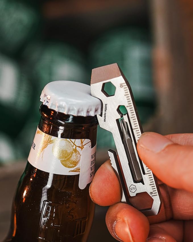 KeyUnity KR03 EDC Pry Bar Multitool with Flathead and Phillips Screwdriver Bottle Opener Wrenches and Ruler Compact Pocket Tool for Everyday Carry and Camping Gear
