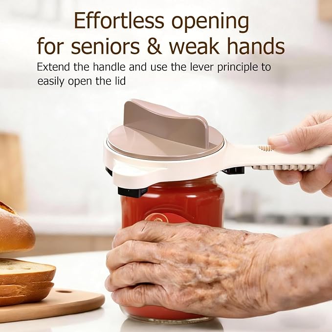 4-in-1 Jar Opener, Adjustable Jar Opener for Seniors, Kitchen Tool Designed Specifically for Seniors and Those with Limited Physical Strength, Suitable for Beer, Salad Dressing, Jar (Beige)