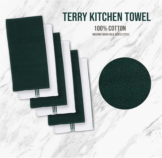 LANE LINEN Dish Towels and Dishcloths Sets - 16 Pc Kitchen Mitts and Pot Holders, 100% Cotton Kitchen Dish Rags for Washing Dishes - Green
