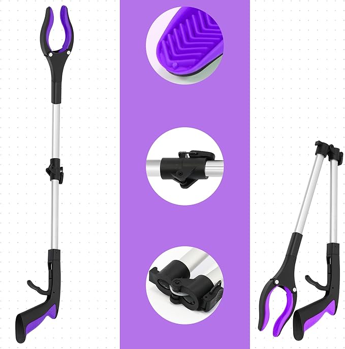 2 Pack 32 inch GrabRunner Heavy Duty(up to 10 lbs) Reacher Grabber Tool with Strong Magnetic (New Purple)