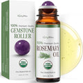 Rosemary Essential Oil Roll On for Hair Growth Scalp Massage Care - 100% Pure USDA Organic MCT Coconut Oil - Eyebrow Beard Growth Hairline Roots Mental Clarity Focus - Gemstone Roller 10ml Travel Size