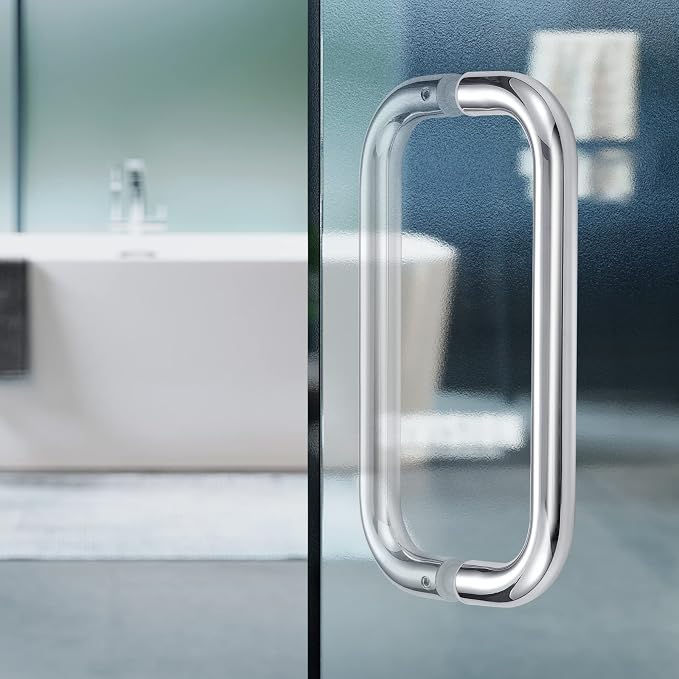 Ranbo Polished Chrome 6" （CTC） Tubular Back-to-Back Shower Door Handle，3/4" Diameter Pull Handles with Metal Washers, for 1/4"- 1/2" Thick Glass and 1-3/8" - 2-1/6" Thick Wooden or Metal Doors