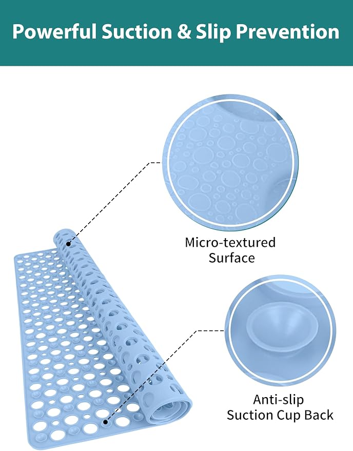 Extra Large Shower Mat, Yonala 47 x 32 Inch Non Slip Shower Mats for Inside Shower, Soft TPE Shower Floor Mat with Suction Cups and Drain Holes, Machine Washable Bathroom Shower Mat, Easy to Clean