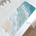 Beach Bathtub Mat Non Slip, Baby Bath Mat for Tub Rubber Tub Mat, Kids Bath Mats for Bathroom Ocean Waves Anti Slip Shower Mat with Suction and Drain Holes Machine Washable, 40″X16″
