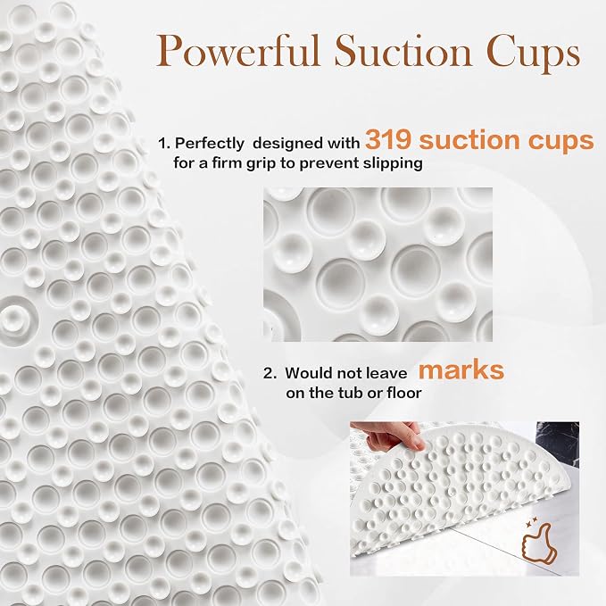 Bathtub Mat 27x15 Non Slip - White Silicone Pop It Bath Mat for Tub, Soft Cushioned Shower Mat with Strong Suction Cups, Small Oval for Inside Bathroom, White