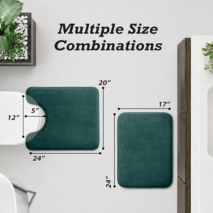 HUXMEYSON Bathroom Rugs Sets 3 Piece, Non-Slip & Quick Dry Bath Mat Set, Ultra Soft Velvet Bath Rugs for Bathroom, Toilet and Shower Floor, Peacock Blue