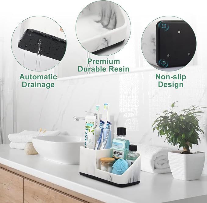 PARKMANI Marble Bathroom Counter Organizer, Kids Electric Toothbrush and Toothpaste Holders for Bathroom Organizers and Storage (Marble)