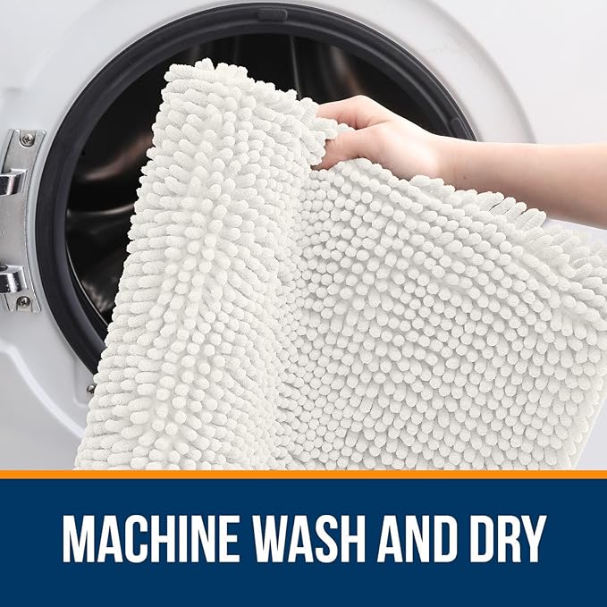OLANLY Large Bathroom Rugs 70x46, Extra Soft Absorbent Chenille Bath Rugs, Rubber Backing Quick Dry, Machine Washable Bath Mats for Bathroom Floor, Tub and Shower, Home Decor Accessories, Ivory