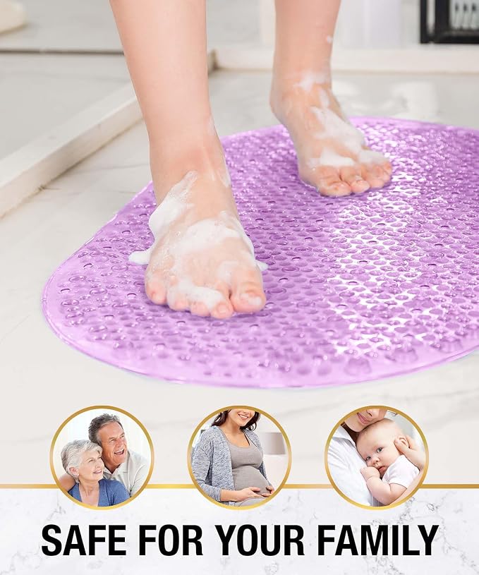 HITSLAM Oval Bathtub Mat Non Slip, 27x15 Inch Bubble Bath Tub Mat for Bathroom, Machine Washable Shower Mat with Suction Cups and Drain Holes, Purple