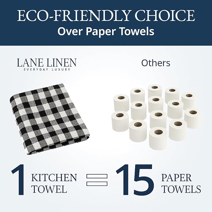LANE LINEN Kitchen Dish Towels Set of 12 – 18”x28” Soft & Quick-Drying Hand and Tea Towels, Premium Decorative Kitchen Towel – Black