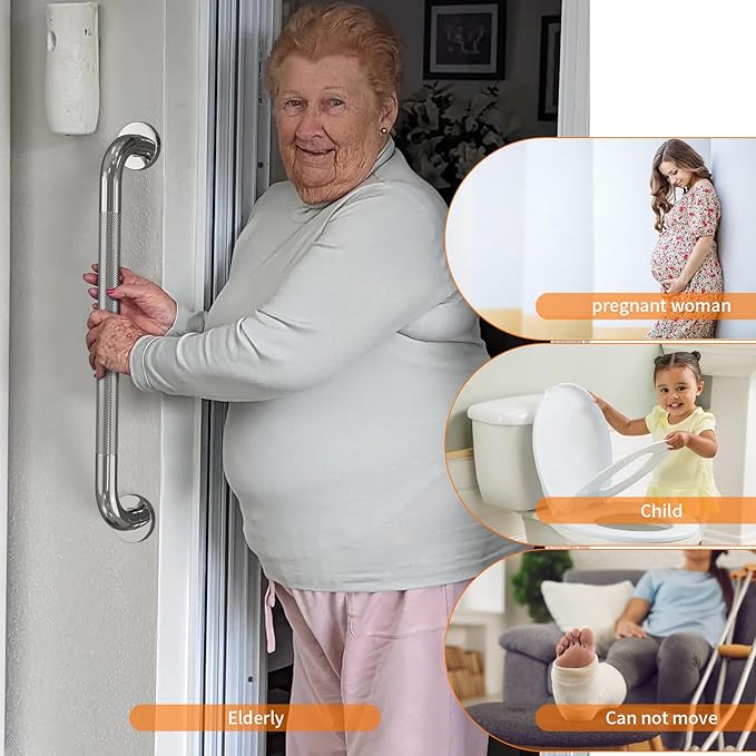 32 Inch Polished Chrome Grab Bars for Shower with Anti-Slip Knurled Grip,YuanDe Stainless Steel Bathroom Grab Bars, Shower Handrail Support, Handicap Elderly Balance Assist Handles