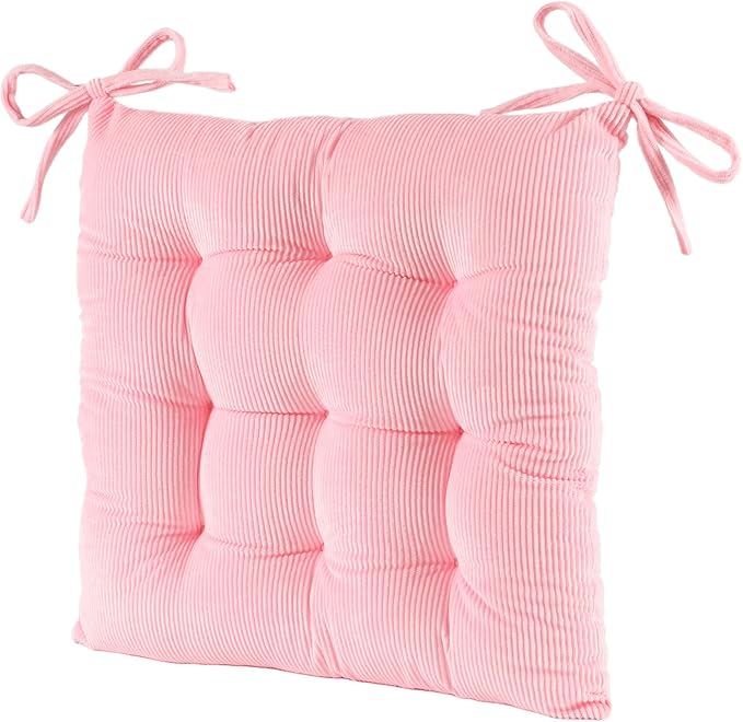 HLOVME Corduroy Chair Cushion with Ties Ultra Soft Warm Floor Cushion for Kids Reading Nook Comfortable Square Seat Cushion for Adult 15.7”x15.7”, Pink
