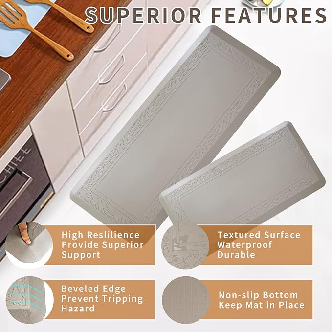 20 x 42 Inch Extra Support Anti Fatigue Comfort Kitchen Mat, Waterproof Long Kitchen Runner, Non-Slip Standing Desk Mat, Commercial Pads for Offices, Home, Garages (Bordeaux Cabblestone, 20'' x 42'')