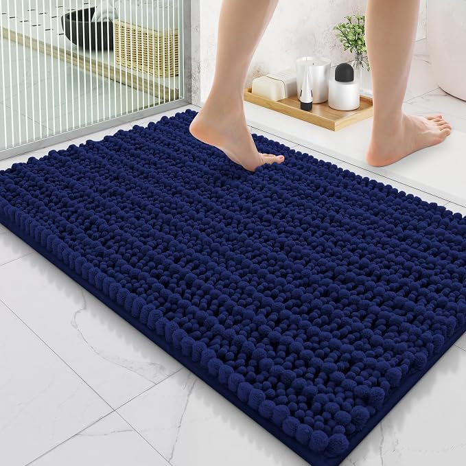 Smiry Bathroom Rugs Mat 35x24, Extra Soft Absorbent Chenille Bath Rugs, Non Slip Rubber Backing Machine Washable Quick Dry Bath Mats for Bathroom Floor, Tub, Shower, Home Decor Accessories, Navy Blue