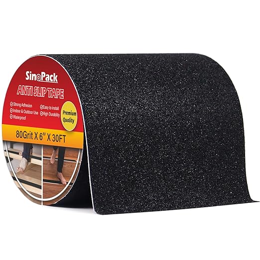 Anti Slip Tape Black 6Inch x 30FT Non Skid Tape, Best Grip Non Slip Strips Tape High Traction Friction Abrasive Adhesive for Stairs Step Indoor Outdoor
