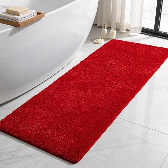 TYUU Bathroom Runner Rug, Ultra Soft Long Bath Mat Super Absorbent Quick Dry Bathroom Runner Rugs 24 x 72 Non Slip Washable, Red 24" x 72"