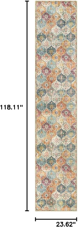 Lahome Moroccan Washable Runner Rug 2x10, Kitchen Runners for Hallways Rubber Backing Ultra-Thin Vintage Hallway Rug Non-Slip Carpet for Entryway Bedroom Laundry Room Elise, Cream/Multi