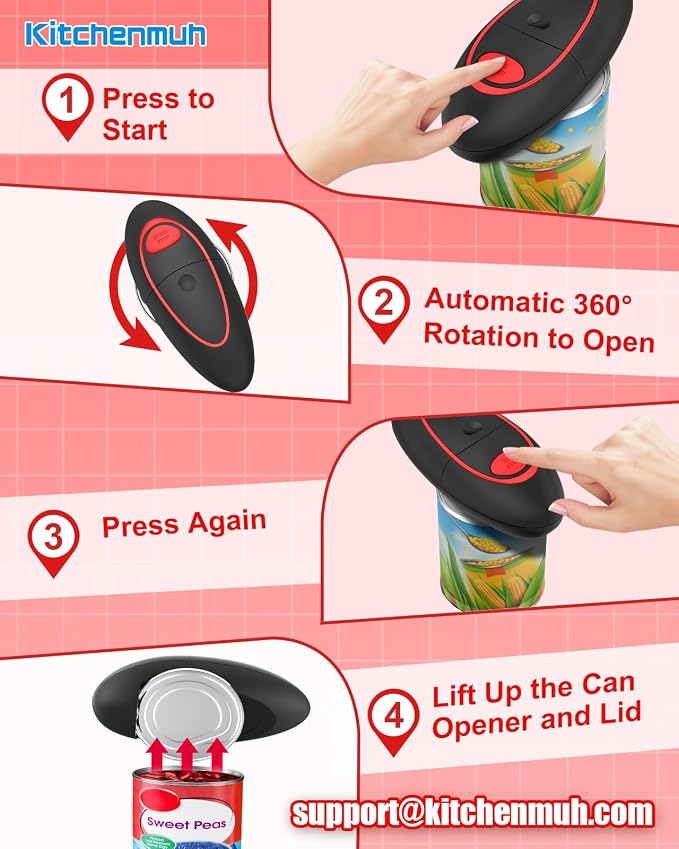 One Touch Electric Can Opener Fits Almost All Can Sizes for Seniors with Arthritis, Hand Held Battery Operated Can Opener with Smooth Edge, Food Safe Kitchen Gadgets Automatic Can Opener for Kitchen