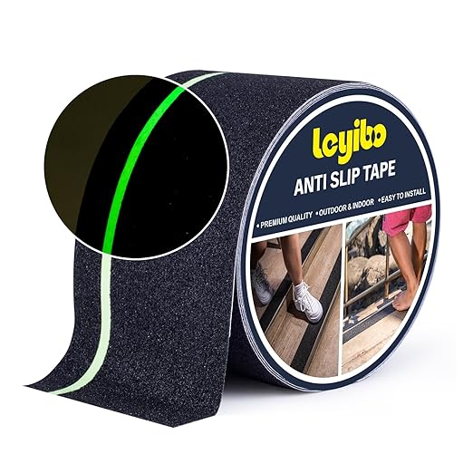 Anti Slip Tape with Glow in Dark Stripe for Stairs, 4”x42ft, Grip Tape for Stairs Steps for Outdoor/Indoor, Waterproof Non Slip Strips for Stair Treads, High Traction, Easy Install