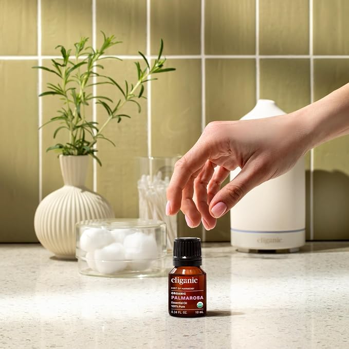 Cliganic Organic Palmarosa Essential Oil, 100% Pure Natural Undiluted (10ml), for Aromatherapy | Non-GMO Verified