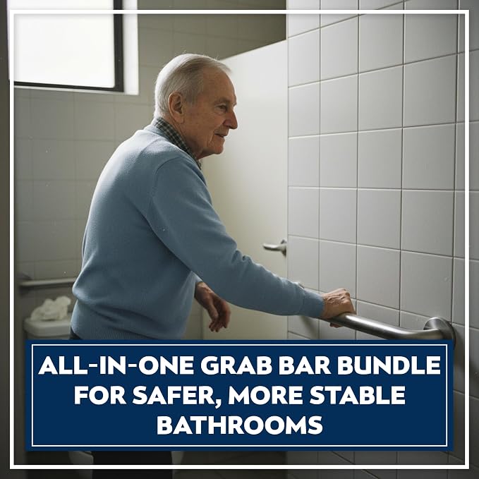 Shower Grab Bars 4 Pack – Complete Bathroom Safety Starter Bundle for Seniors – 16", 18", 24", 32" Lengths, 1.25" Diameter, 500 lb Rated All-in-One Grab Bar Shower Safety Solution – Brushed Stainless