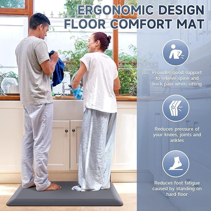 StepRite 4/5 Inch Thick Kitchen Mat Anti Fatigue Mat Kitchen Rugs Kitchen Decor Non-Slip, Stain & Water Resistant, Kitchen Mats Desk Mat for Kitchen, Office, Workshop, Grey, 17'' x 28''