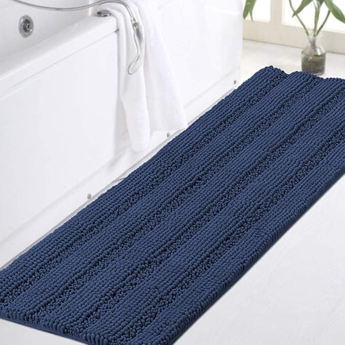 Turquoize Chenille Bath Rugs Shaggy Bathroom Rugs Non Slip Bath Rugs for Bathroom 47 x 17 Navy Bath Rug Extra Soft and Absorbent Area Rug, 47"x 17", Navy