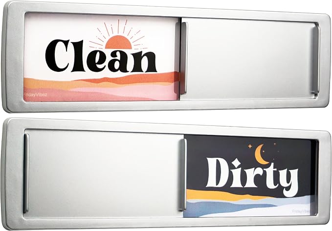 Dishwasher Magnet Clean Dirty Sign - Magnetic Signs That Say Clean/Dirty - Optional Sticker Adhesive for Non-Metal Stainless Steel Dish Washers - Boho Style