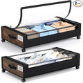 Yecaye Under Bed Storage with Wheels, 2Pack Under Bed Storage Containers, Underbed Shoe Storage Organizer, Rolling Under Bed Metal Drawers for Clothes, Blankets, Brown