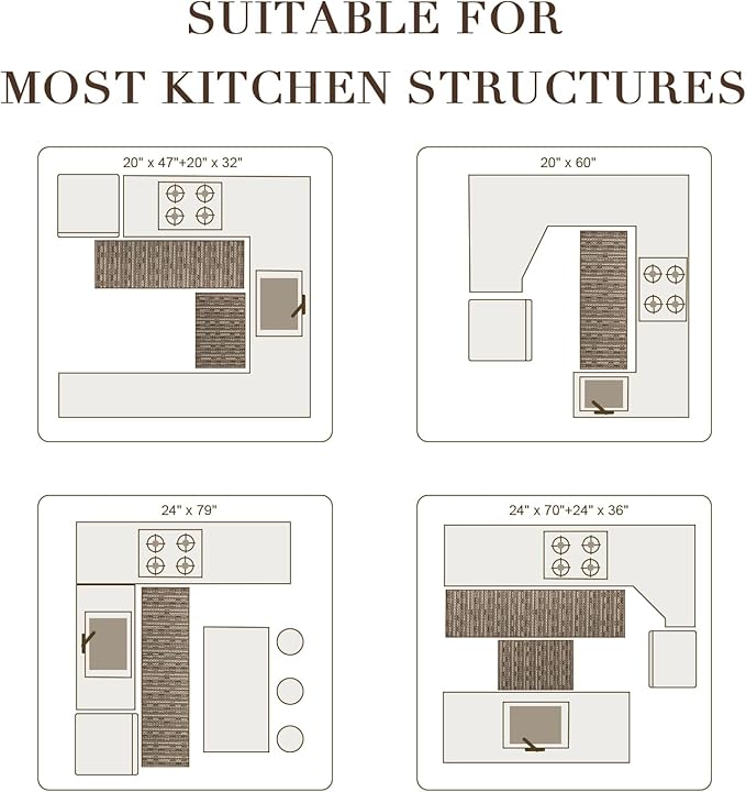 Kitchen Runner-Non Slip Kitchen Mats for Floor-Thick Stain Resistant Vintage Kitchen Floor Rug Runner Carpet for Hallways Entryway Laundry Room Washable（Brown 24"x79"）