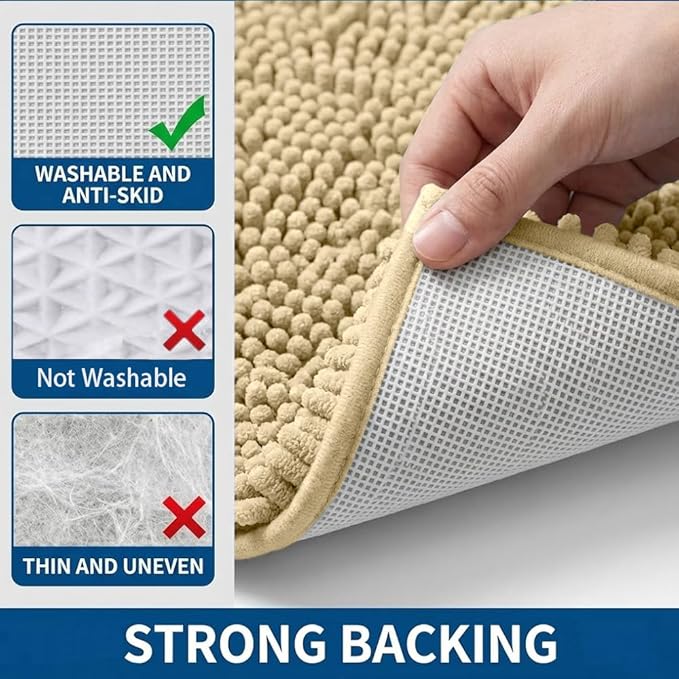 Bathroom Rugs Sets 2 Piece,Super Absorbent Chenille Bath Mats and U-Shaped Toilet Rug,Strong PVC Non Slip Backing,Microfiber Washable Dry Quickly Bath Mats for Bathroom(20"x32"+20"x20"U, Camel)