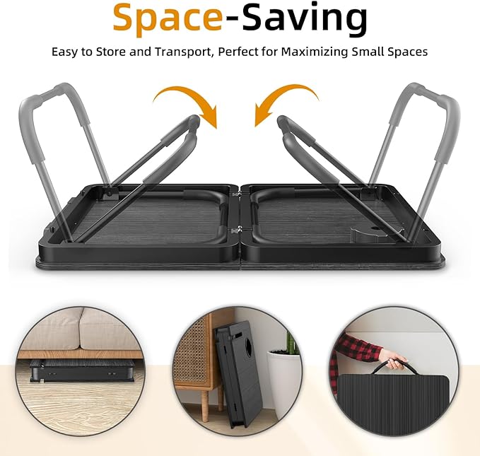 BUYIFY Foldable Laptop Bed Desk for Couch, Sofa - Large Lap Desk Tray Table with Cup Holder and Tablet Slot - Portable Notebook Stand for Eating, Writing, Studying and WFH -NEW-006-USA Original Patent