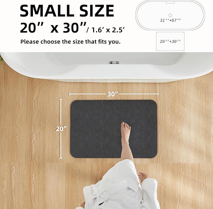 TYUU Bath Mat, Bathroom Rugs Non Slip Washable Thin Absorbent Quick Dry Bath Mat Fits Under Door Bathroom Floor Mat Perfect for Bath, Shower, or Sink 20"x30" Dark Grey