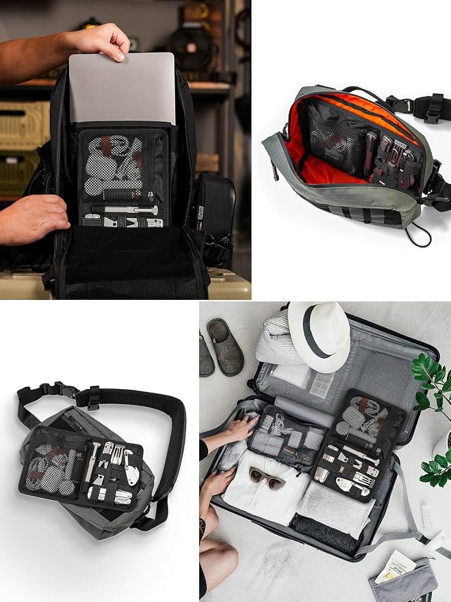 TACTICAL_GEEK EDC Organizer Board, Anti-Slip Elastic Woven Board, Utility Bag Insert Panel for Small Gear, Backpack Accessories (TCM10-Black)