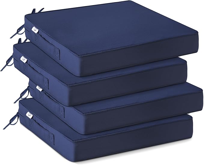 IPYNBAP Outdoor Chair Cushions Set of 4 -Waterproof Outdoor Seat Cushions for Patio Furniture, Patio Chair Cushion with Handle and Ties, Out Door Chair Pads,17x16x2-Square, Navy Blue