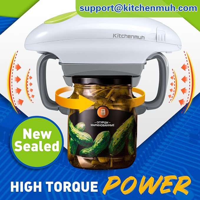 Higher Torque Electric Jar Opener for Seniors with Arthritis Fit Almost Jars Size, Strong Tough Automatic Jar Opener for Weak Hands, Hands Free Battery Operated Bottle Opener for Arthritic Hands White