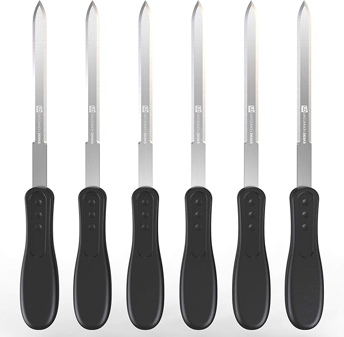 Office Letter Opener - Stainless Steel Knife-Edge Blade, Ergonomic Grip Handle (Black, 6 Pieces)