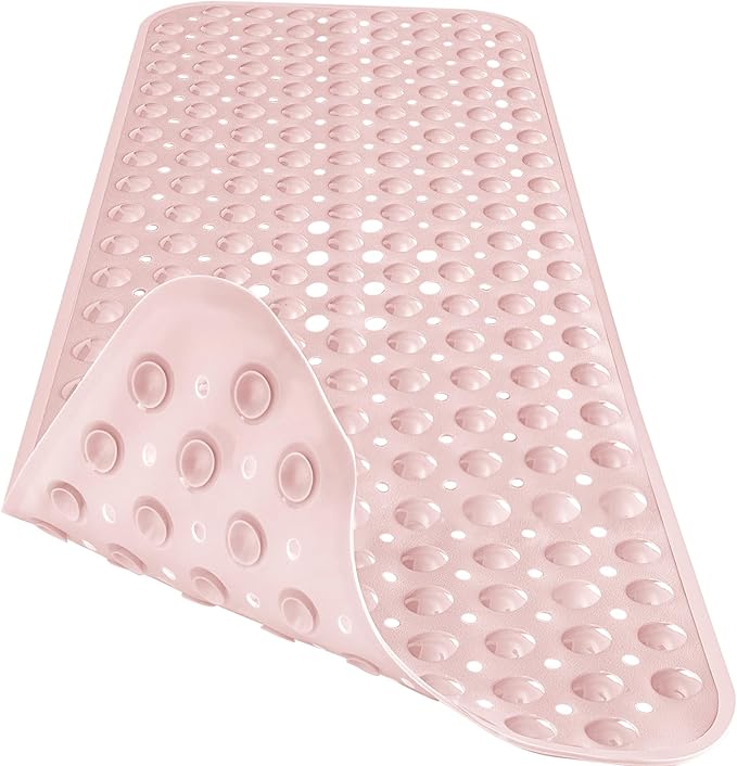 Extra Long Pink Bathtub Mat Non Slip, Soft Bath Mat for Tub 40 x 16 Inch Full Size, Bath Tub Shower Mats for Bathroom Floor, Big Suction Cups and Drain Holes, Easy Washable, BPA Free