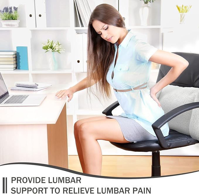 Queekay Fleece Lumbar Support Pillow 3 Section Back Pillow Office Chair for Back Support Comfortable Lumbar Cushion for Car Seat Pain Relief Sofa Rest(White)